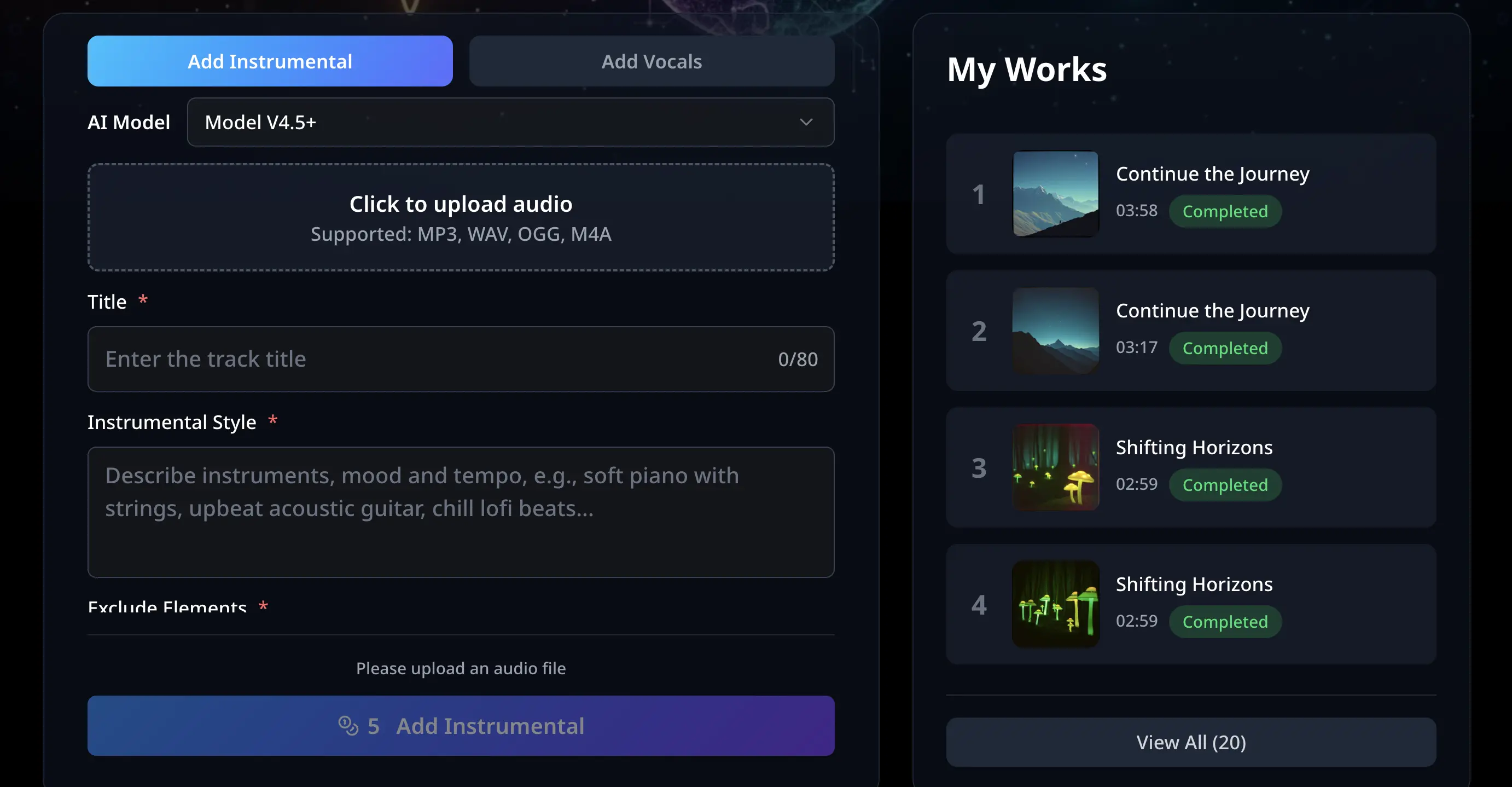 Add AI Instruments to Vocal Tracks