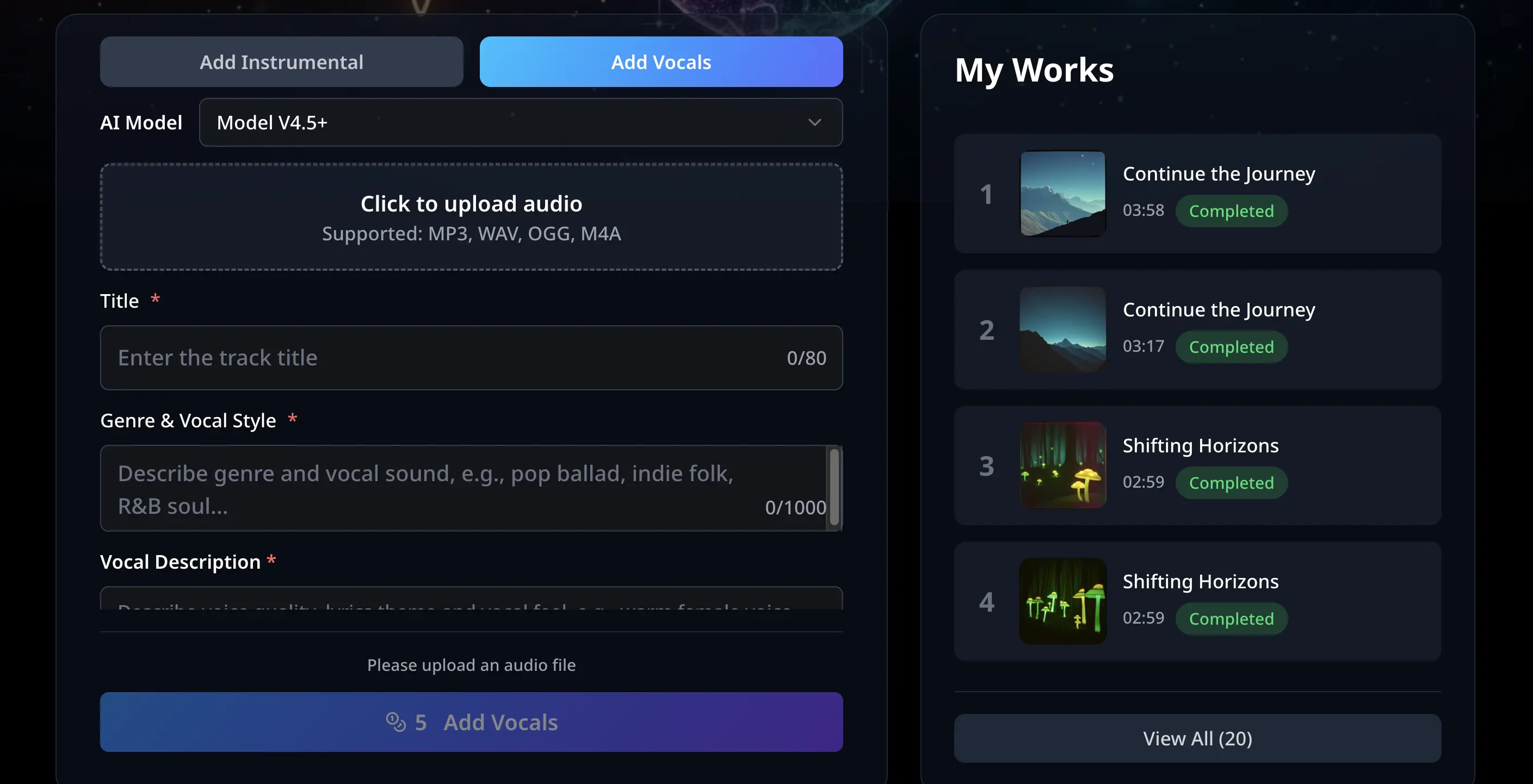 Add AI Vocals to Instrumental Tracks